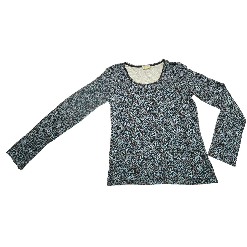 Sigrid Olsen Sport Long Sleeve Top Brown Turquoise Floral Women's Size Small